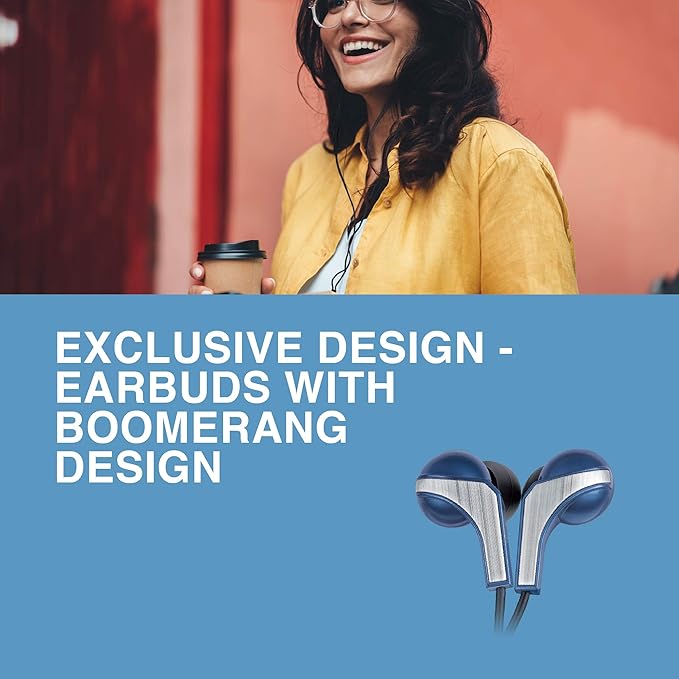 FINGERS SoundBoomerang Wired in-Ear Earphones with Mic (Bundled with Free Zip Carry Case & Golden L-pin Connector) (Imperial Blue + Silver) 3