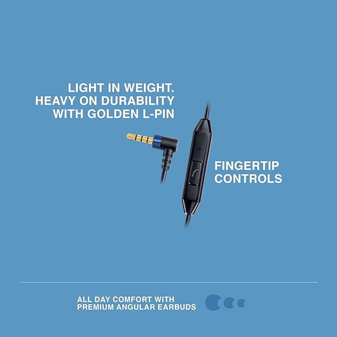 FINGERS SoundBoomerang Wired in-Ear Earphones with Mic (Bundled with Free Zip Carry Case & Golden L-pin Connector) (Imperial Blue + Silver) 5