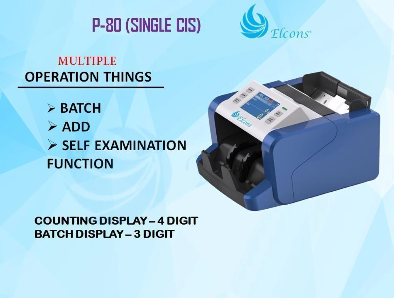 ELCONS P80 BLUE Note Counting Machine (Counting Speed - 1200 notes/min) 2