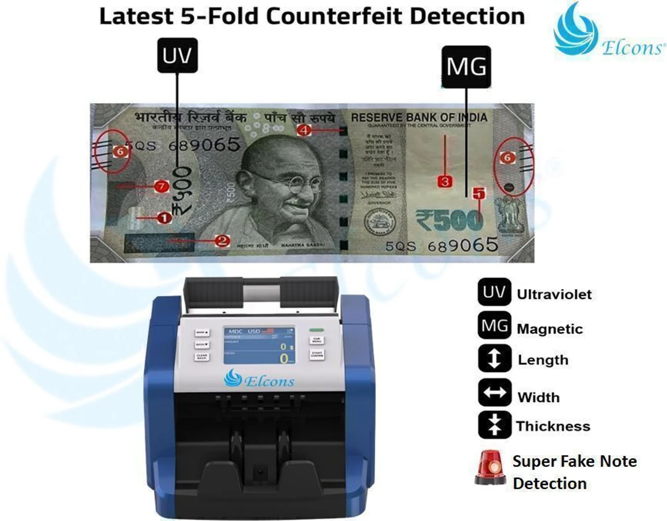 ELCONS P80 BLUE Note Counting Machine (Counting Speed - 1200 notes/min) 4