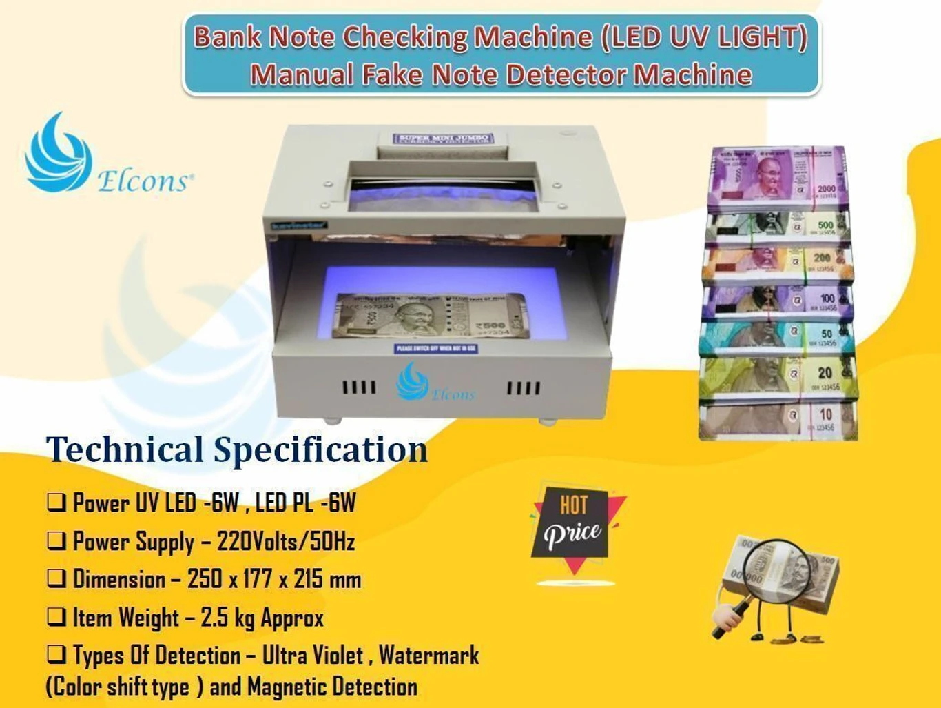 ELCONS BIG JUMBO LED FAKE NOTE DETECTOR  5