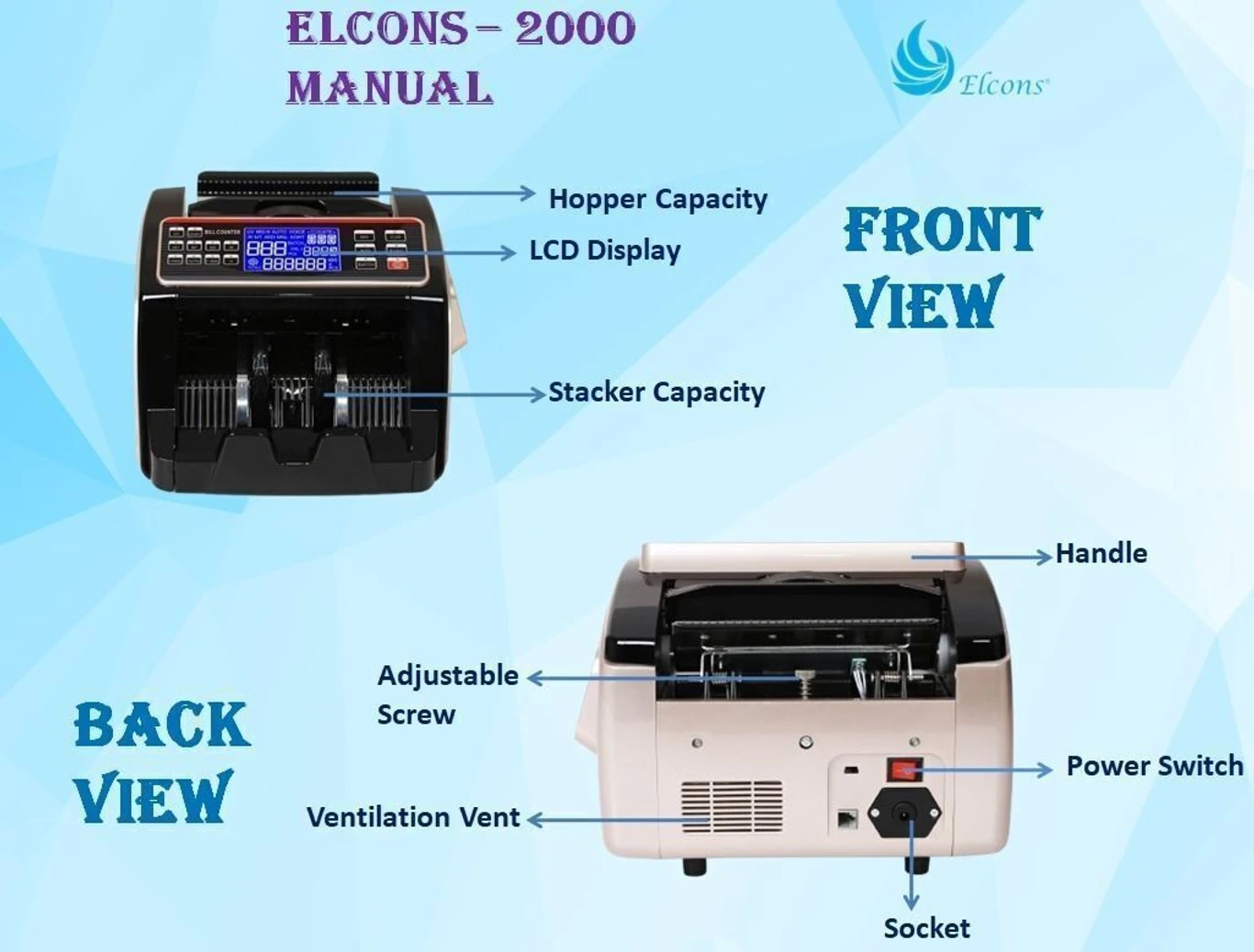 ELCONS EL-2000 MANUAL DD Note Counting Machine (Counting Speed - 1000 notes/min) 4