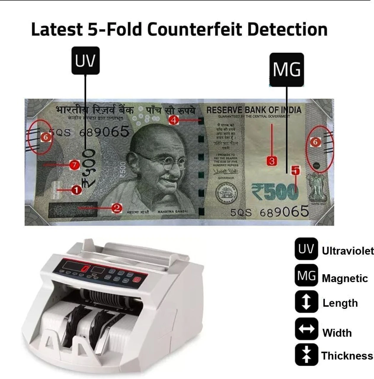 ELCONS LED-WHITE Note Counting Machine (Counting Speed - 1000 notes/min) 4