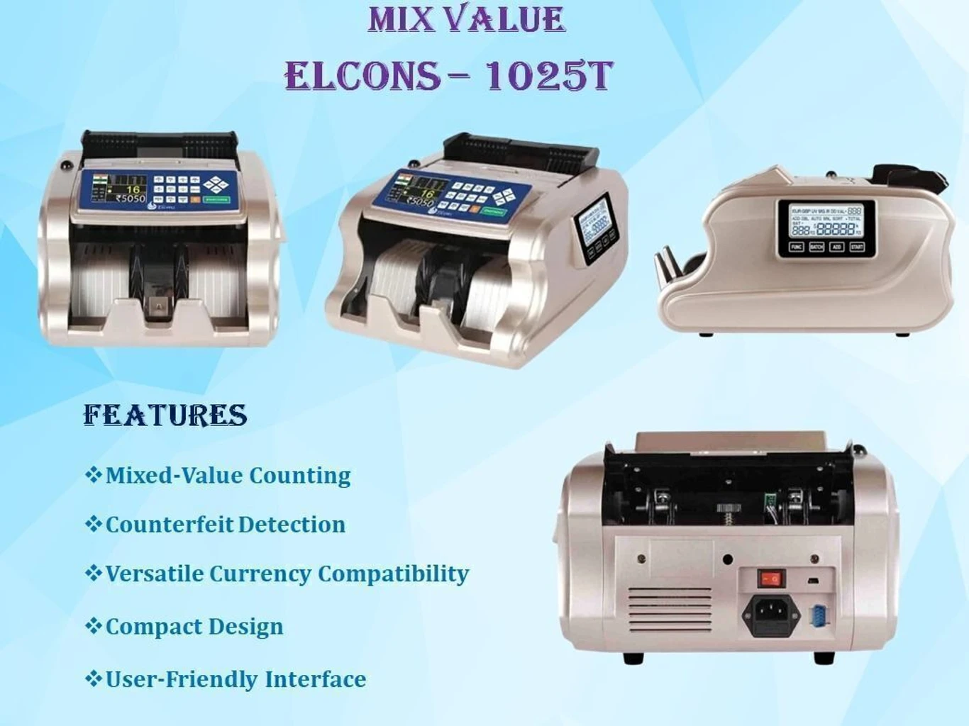 ELCONS 1025T Dual Display Manual Note Counting Machine For all office, shop & Business Note Counting Machine (Counting Speed - 1000 notes/min) 4