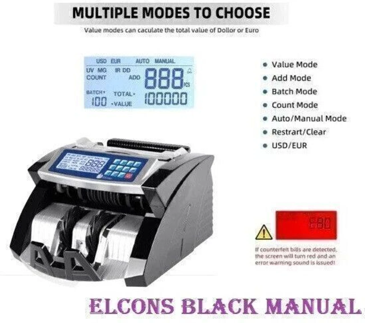 ELCONS EL- BLACK MANUAL Note Counting Machine (Counting Speed - 1000 notes/min) 2