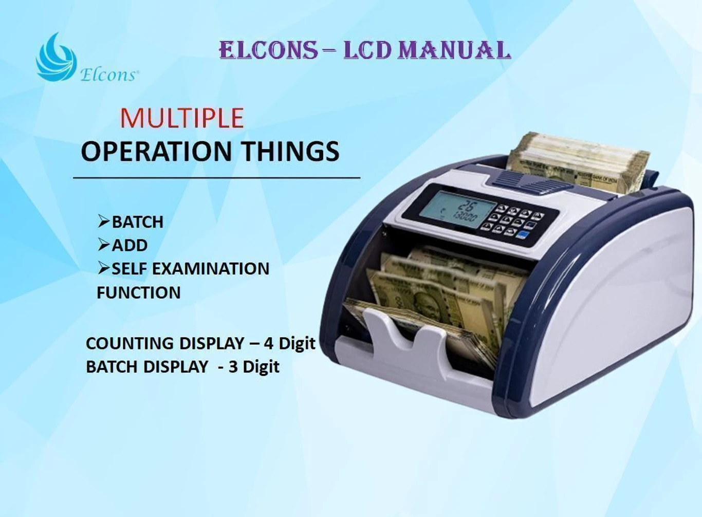 ELCONS LCD Manual Note Counting Machine,Heavy Duty Machine,UV/MG/IR Fake Note Detection Note Counting Machine (Counting Speed - 1000 notes/min) 5