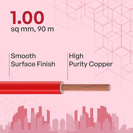 Polycab Etira 1 Sq.mm Flame Retardant (FR) House Wire 90 Meter ,Red  2