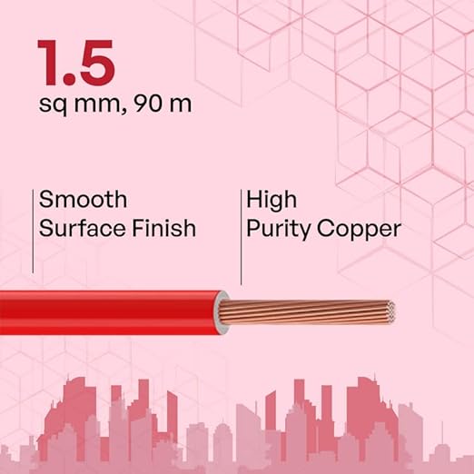 Polycab Etira 1.5 Sq.mm Flame Retardant (FR) House Wire 90 Meter ,Red  3