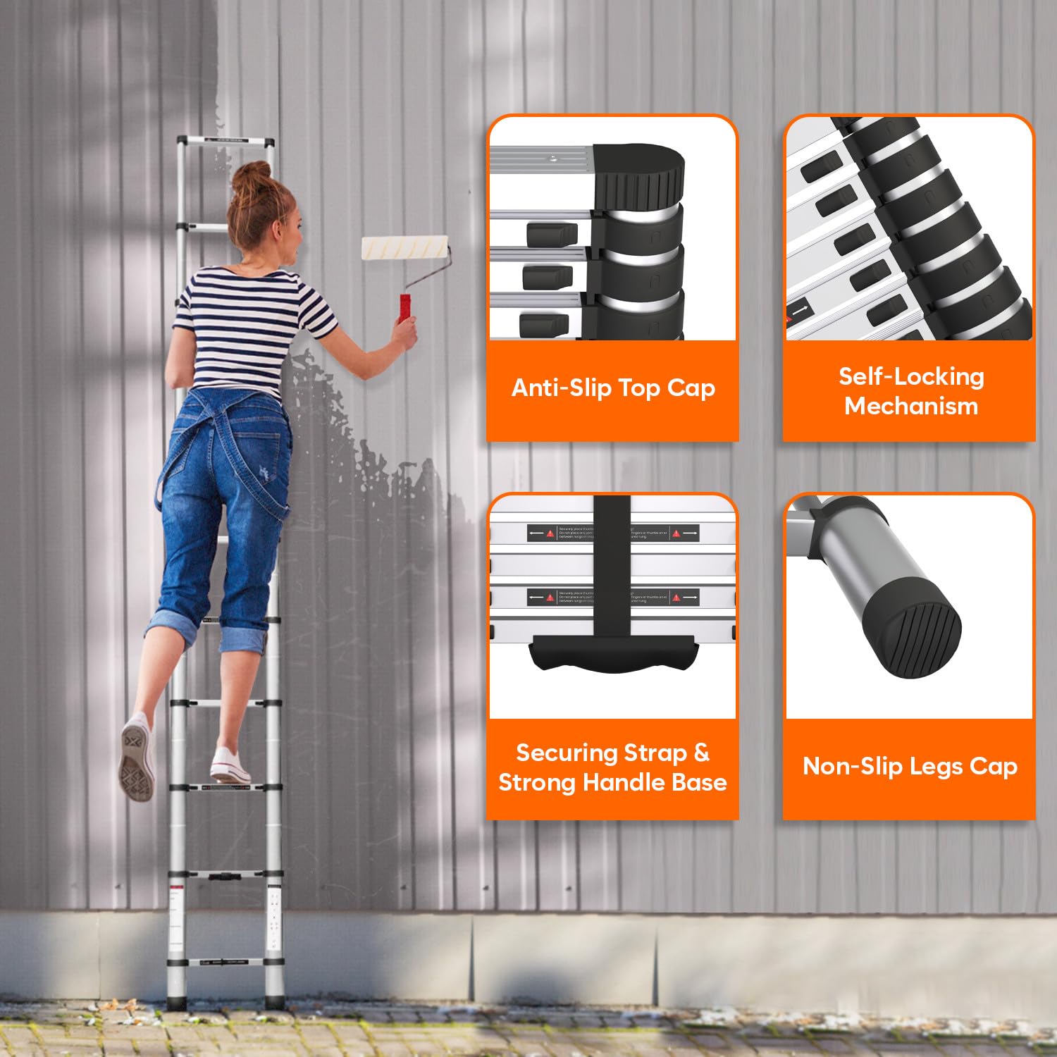 Corvids 5.5m (18. ft) Portable & Compact Aluminum Telescopic Ladder | 2-Year Warranty | EN131 Certified 14-Steps Foldable Multipurpose Step Ladder for Home & Outdoor use 4
