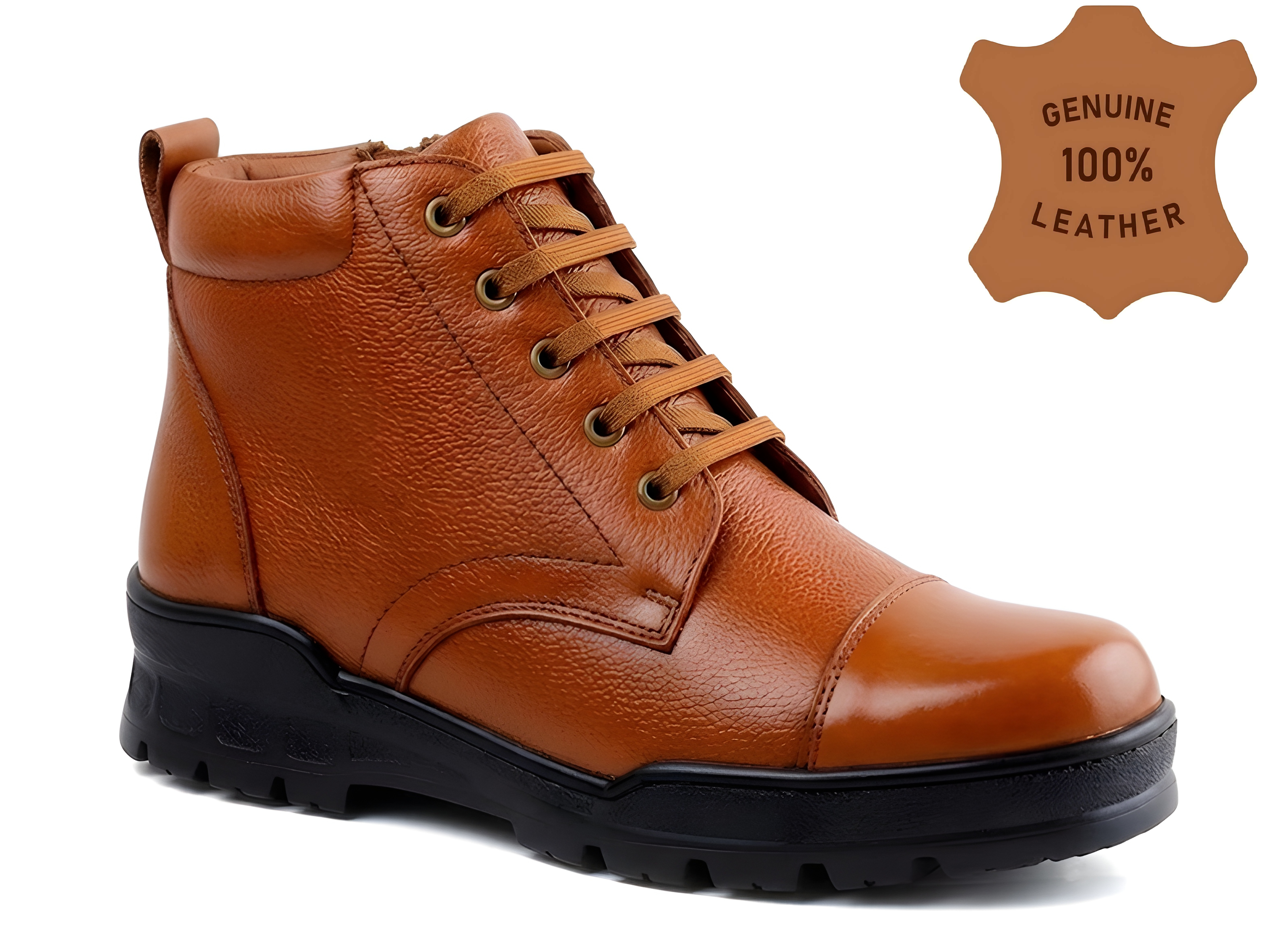 Latest Premium Genuine Mild Leather Police Boots for Men, Heavy Duty Tactical Safety Work Boots, Anti-Slip Durable Industrial & Security Shoes For Men 5