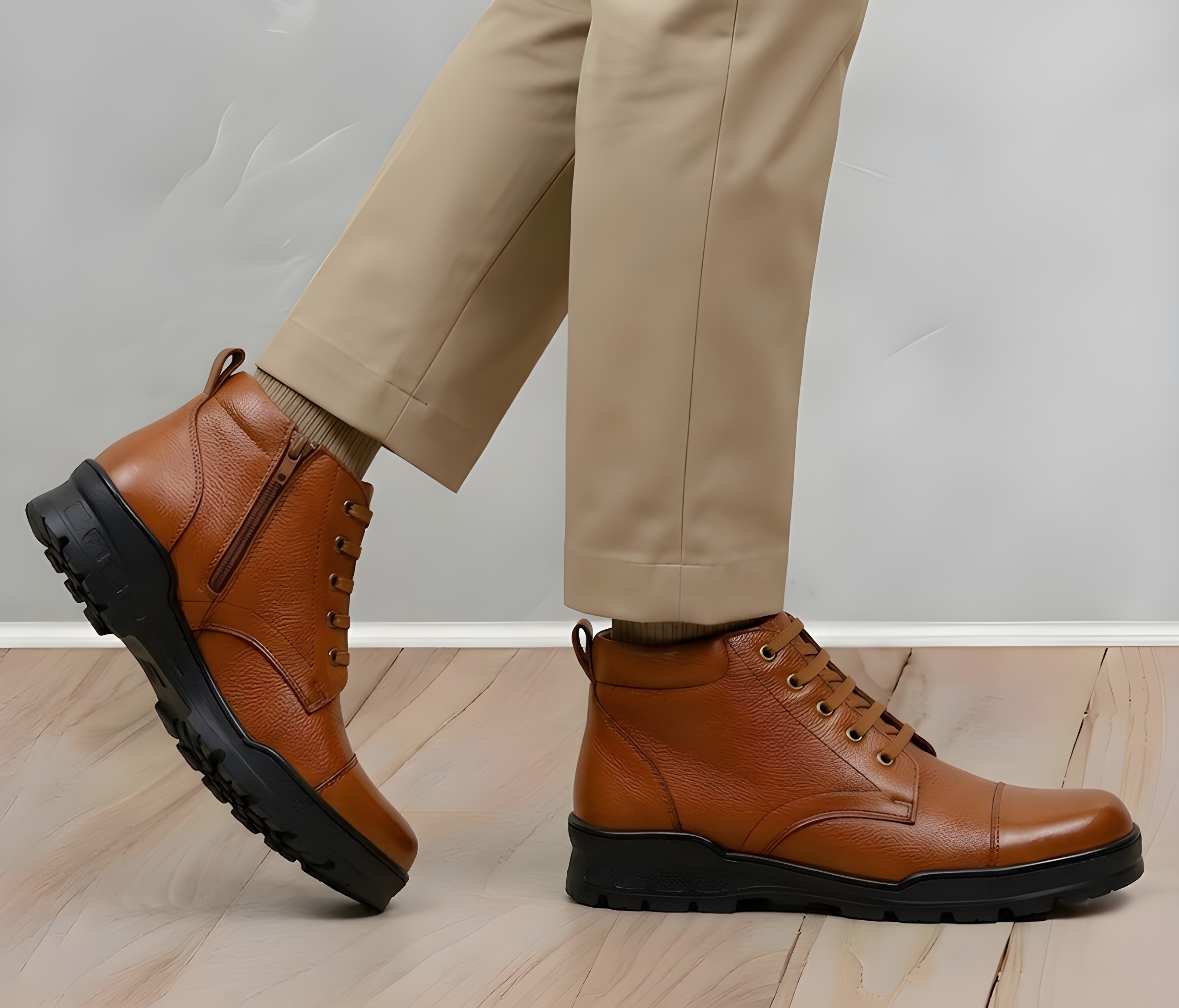 Latest Premium Genuine Mild Leather Police Boots for Men, Heavy Duty Tactical Safety Work Boots, Anti-Slip Durable Industrial & Security Shoes For Men 2