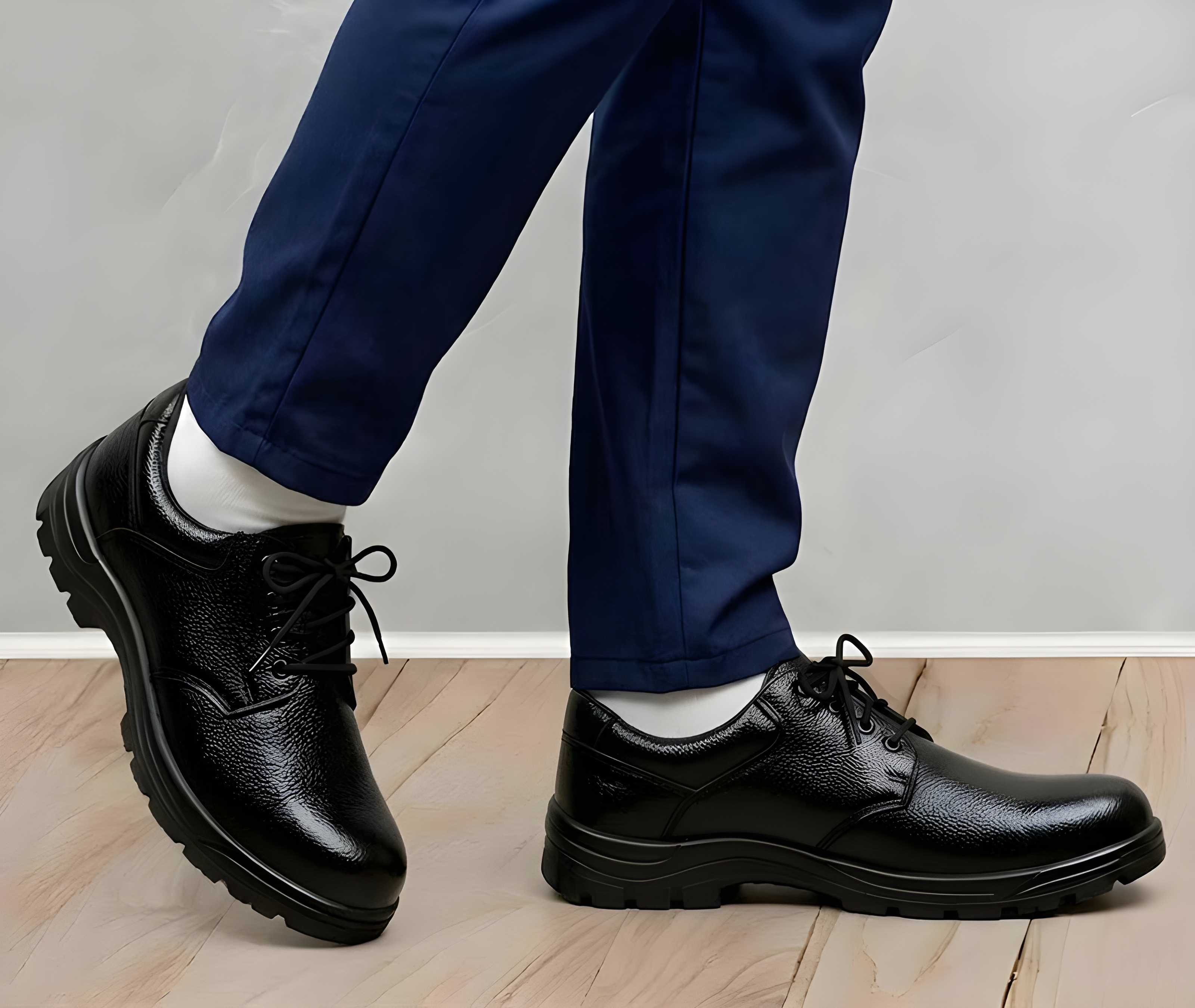 Latest Genuine Mild Leather Police Safety Shoes for Men, Heavy Duty Tactical Work Shoes, Anti-Slip Durable Industrial & Security Shoes For Men 2