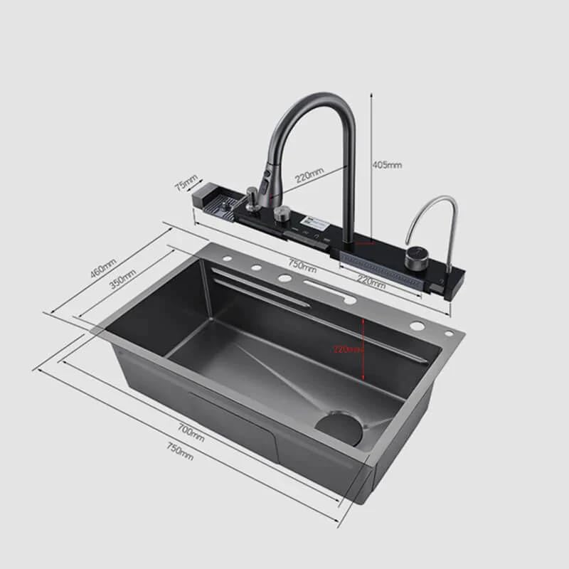 THE SINK SHOP 304 Stainless Steel Kitchen Sink (30 x 18 Inch) with Integrated Waterfall in LED Pannel and Digital Display/Waterfall and Pull-down Faucets, Fruit Baskets & Accessories 2