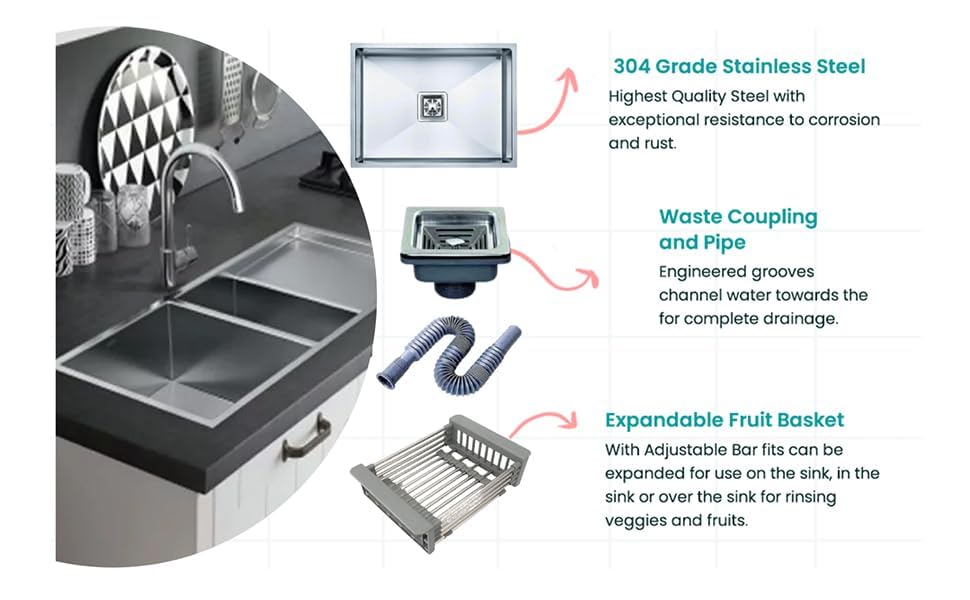 THE SINK SHOP 304 Stainless Steel Kitchen Sink 30 x 18 x10 Matt Finish Single Bowl Kitchen Sink with Nanocoated Undercoating, Sound Dampening |Square Coupling and Metal Fruit Basket 2