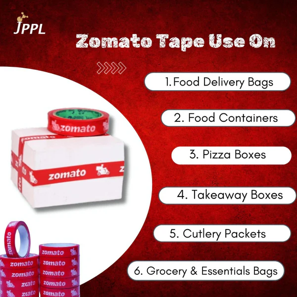 JPPL Zomato Food Packaging Tape Suitable For E-Commerce (1 Inch X 65 Meter) - Red(PACK OF 24) 5