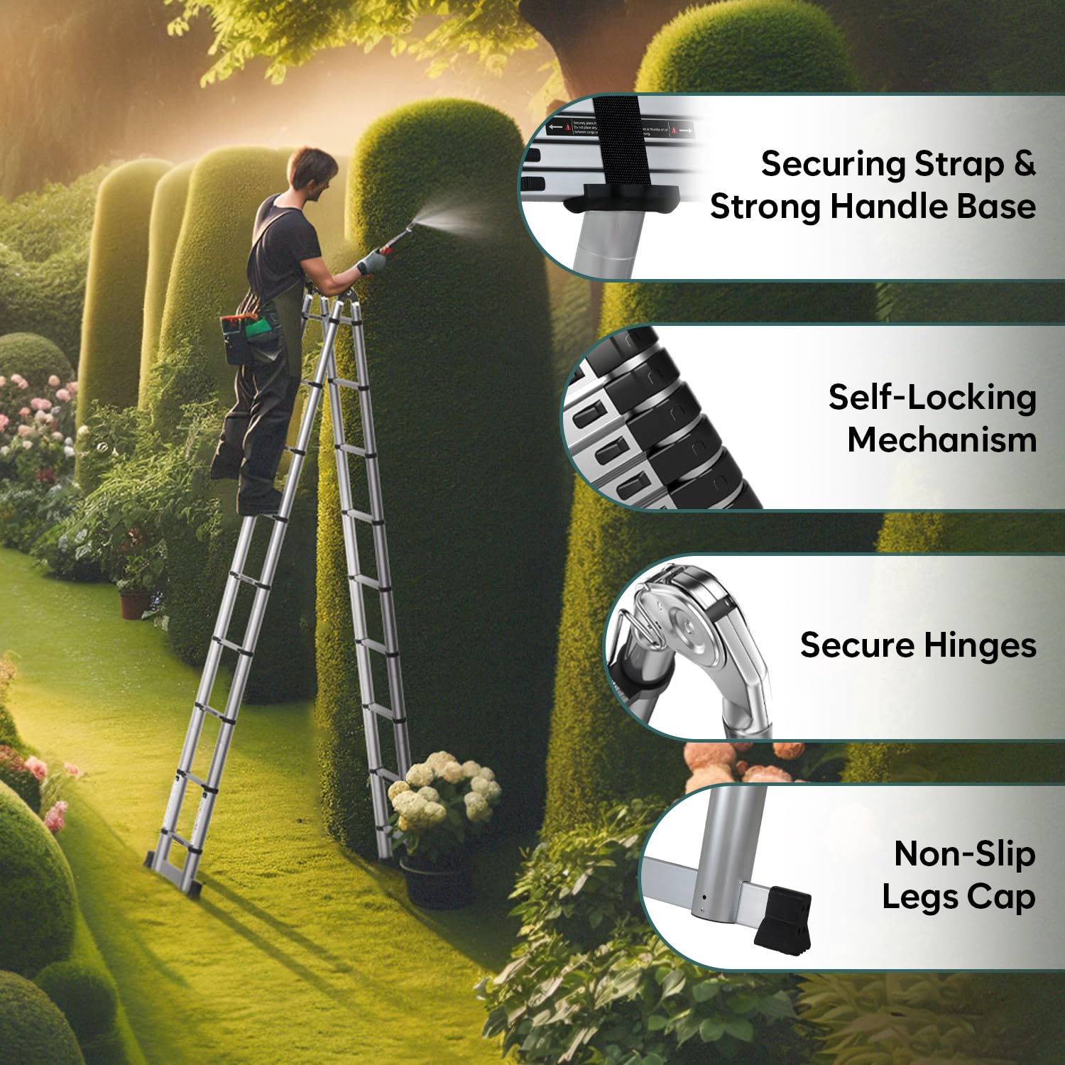 Corvids Portable and Compact 14.5 feet A Type Aluminium Telescopic Ladder with 14 Steps | 2-Year Warranty | for Household and Outdoor Use EN131 Certified (14.5 ft (4.4 m) - A Type) 4