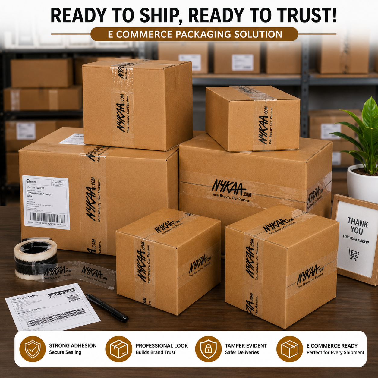 Printed Packaging Tape 48mm x 65 Meter Pack of 6 4
