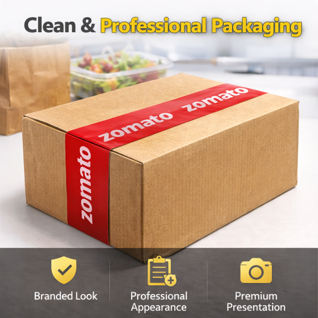 JPPL Zomato Food Packaging Tape Suitable For E-Commerce (1 Inch X 65 Meter) - Red(PACK OF 24) 3