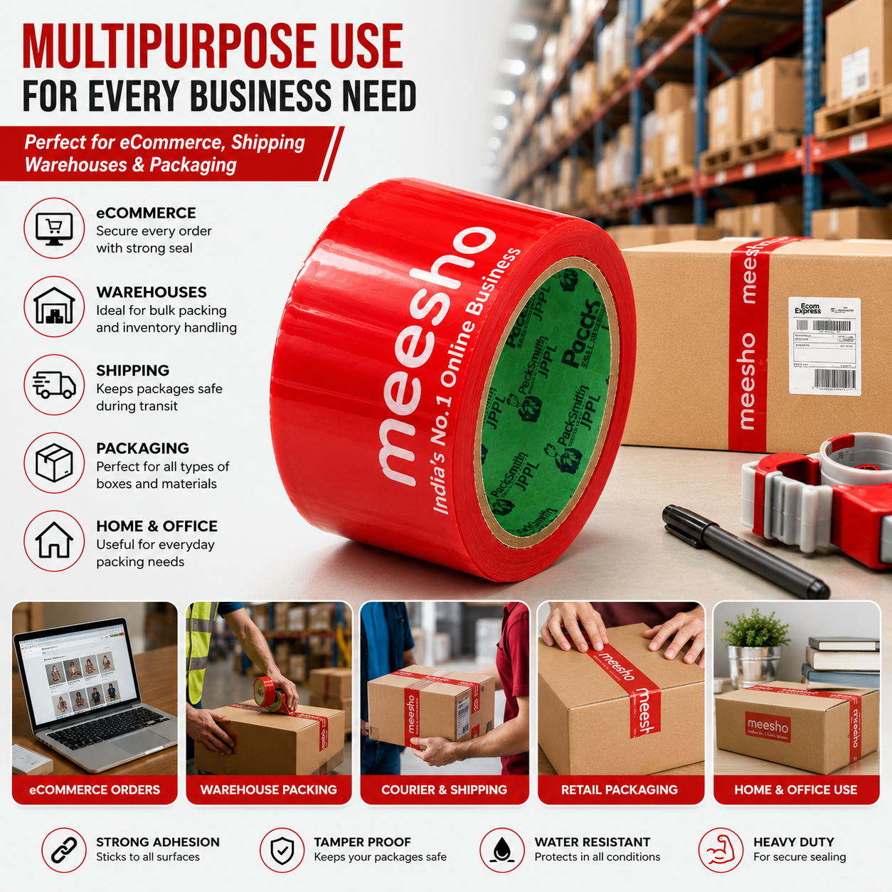 Meesho Packaging Tape 2 inch x 65 meter meesho packing material for e-commerce ( PACK OF 6) 4