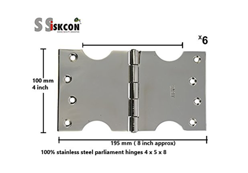 ssiskcon 4" Inch 12 Gauge/Pack of 6 Hinge 5" Inch Obstacle Gap Stainless Steel C-Type Parliament Door Hinges Glossy Finish Normal Movement Classic Series 5