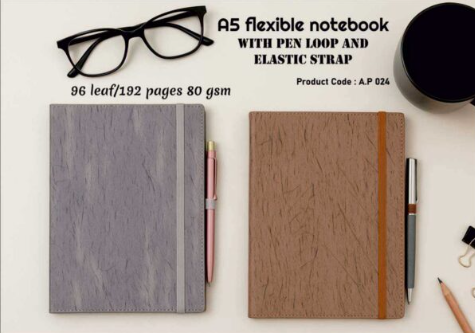 Premium A5 Flexible Notebook with Pen Loop & Elastic Strap | 192 Ruled Pages for Office, Study & Corporate Gifting(A.P 024)(Pack Of 2) 2