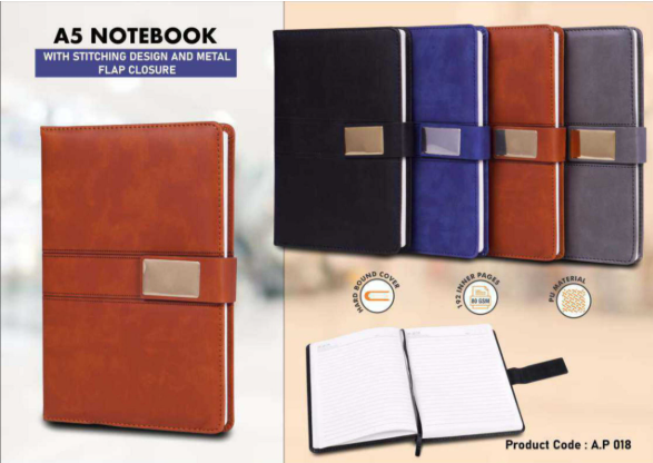 A5 Notebook with Stitching Design and Metal Flap Closure – PU Hardbound Executive Diary( A.P 018) 2