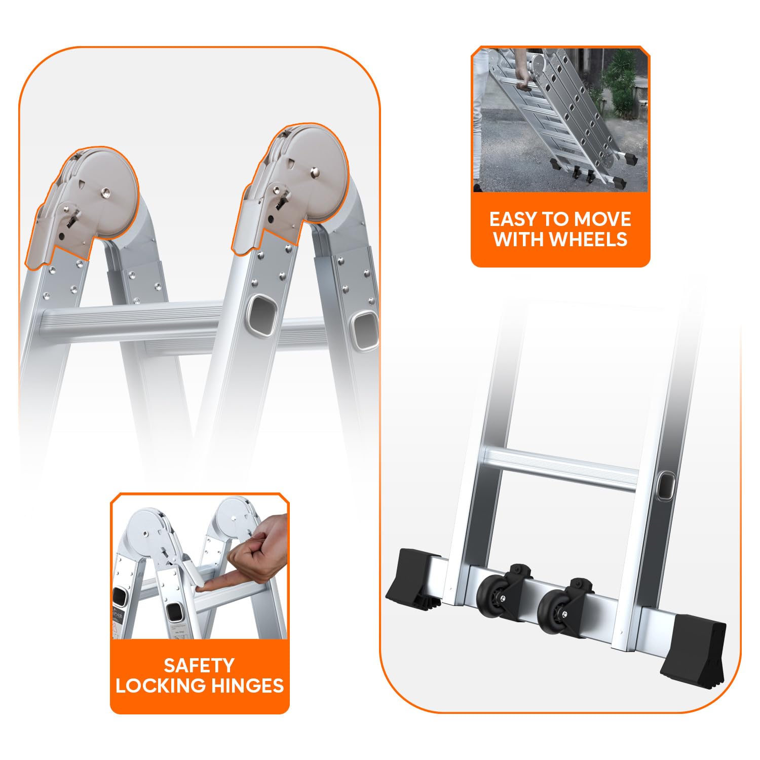 Corvids 12 Feet (12 Step) Portable & Compact Folding Aluminium Multipurpose Super Ladder | 2-Year Warranty | Ladder for Home & Industrial Use - Capacity 120 Kg Silver 2