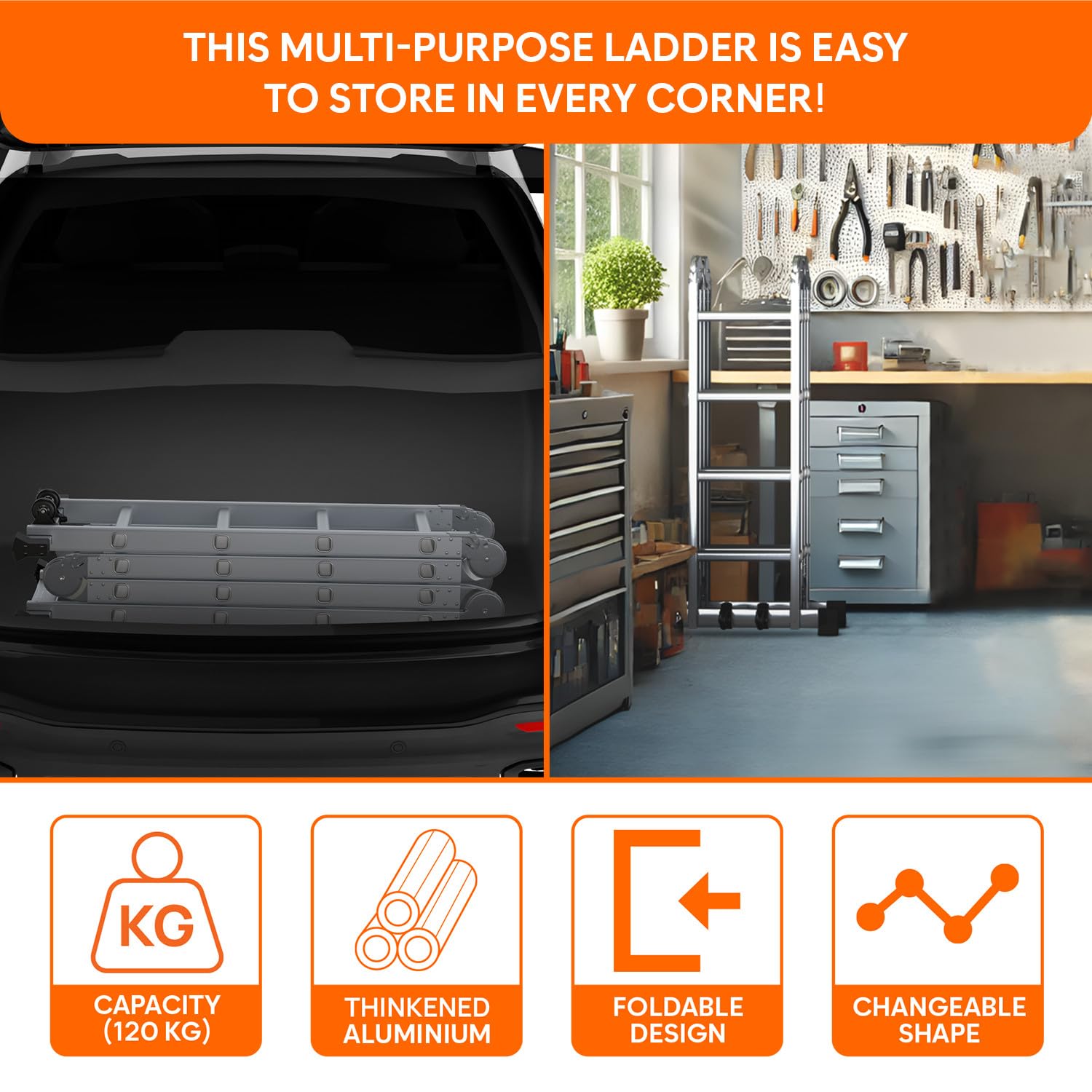 Corvids 12 Feet (12 Step) Portable & Compact Folding Aluminium Multipurpose Super Ladder | 2-Year Warranty | Ladder for Home & Industrial Use - Capacity 120 Kg Silver 5