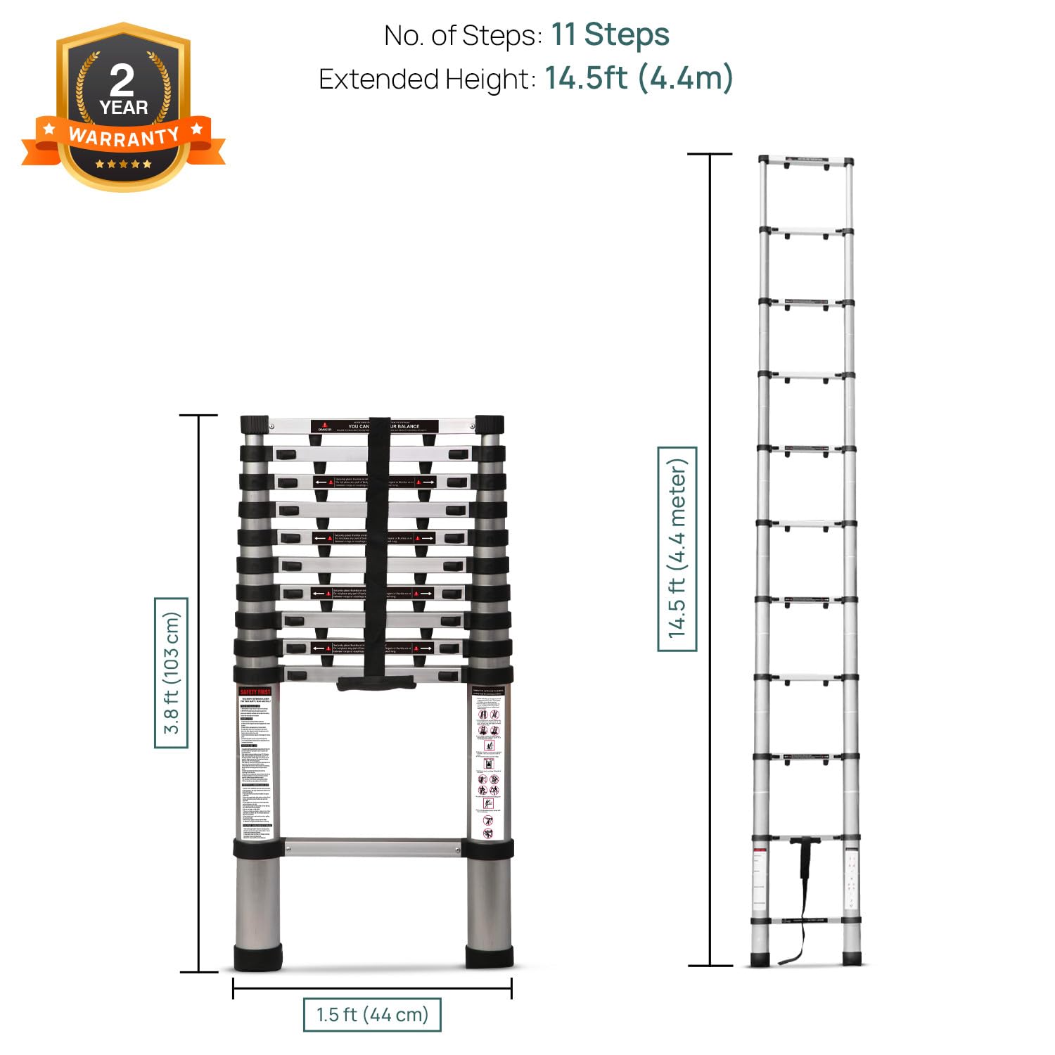 Corvids 4.4m (14.5 ft) Portable & Compact Finger Protect Aluminium Telescopic Ladder 3