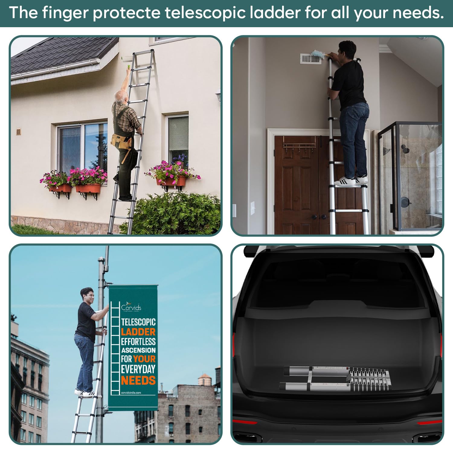 Corvids 4.4m (14.5 ft) Portable & Compact Finger Protect Aluminium Telescopic Ladder 5