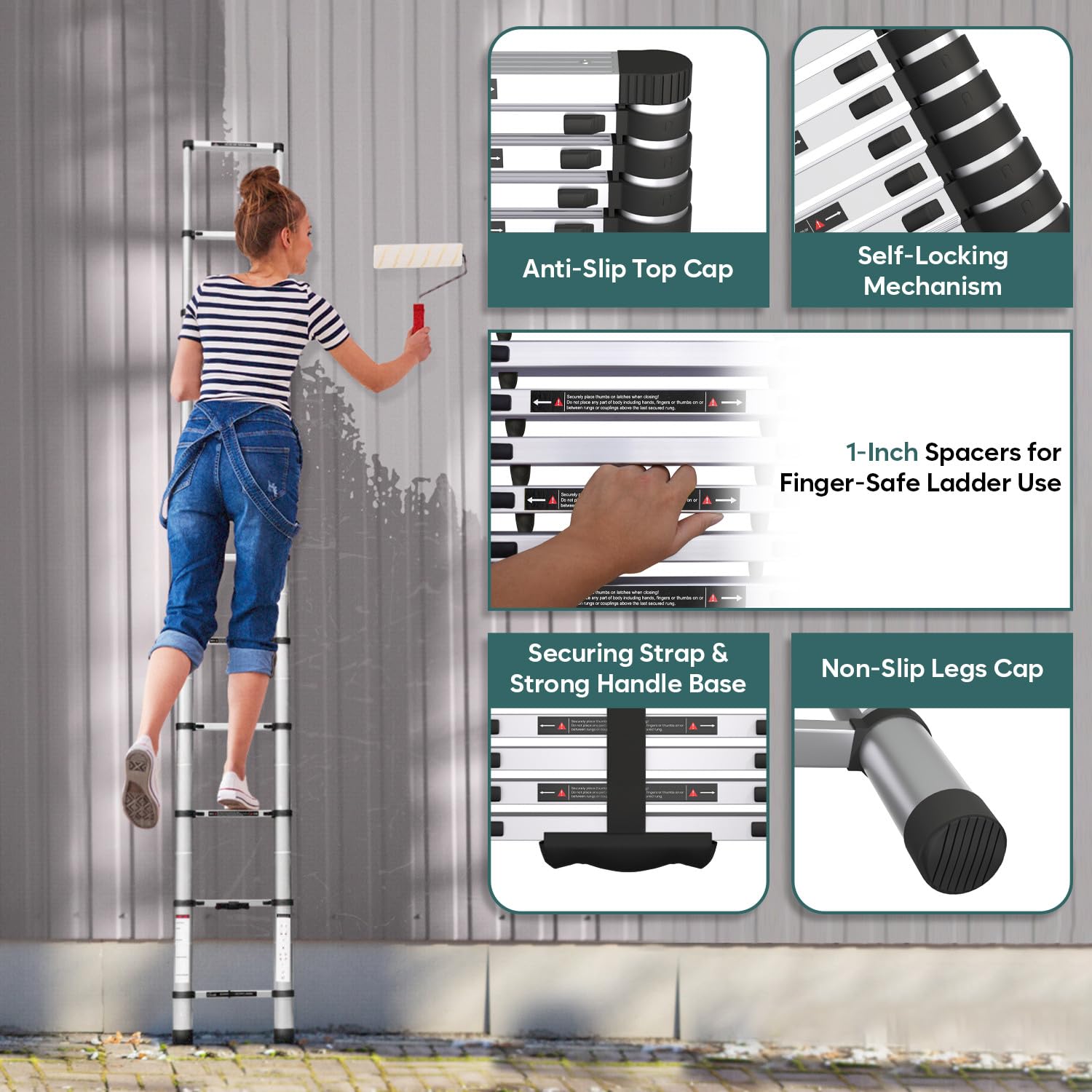 Corvids 4.4m (14.5 ft) Portable & Compact Finger Protect Aluminium Telescopic Ladder 4