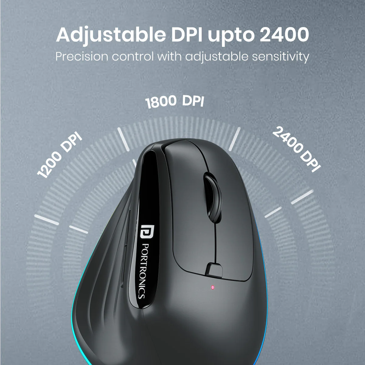 Portronics Toad Ergo 3 Ergonomic Wireless Mouse with RGB, 2400 DPI, Dual Mode BT & 2.4GHz Connectivity, Rechargeable Battery, 6 Buttons, Adjustable DPI (Black) 3