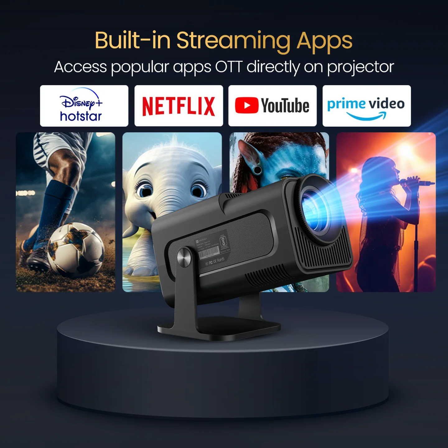 Portronics Beem 470 Smart LED Projector with 1080p Full HD Resolution, Rotatable Design, Built-in Streaming Apps (Netflix, Prime Video, Hotstar), 4500 Lumens(Black) 2