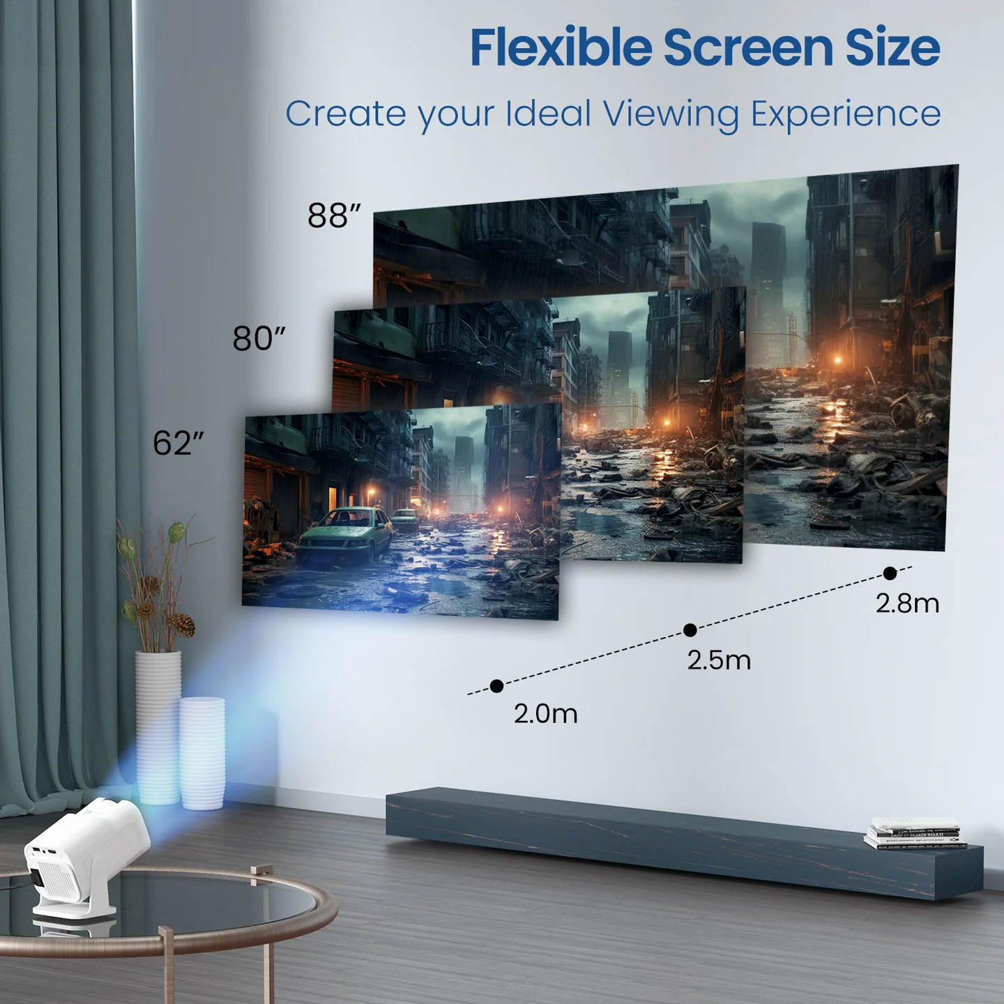 Portronics Beem 470 Mini Smart LED Projector,720p HD,2000 Lumens,(Netflix, Prime Video, Hotstar),Screen Mirroring ,Adjustable Angle, Wireless Screen Mirroring,3 Watts Rich Speaker (White) 4
