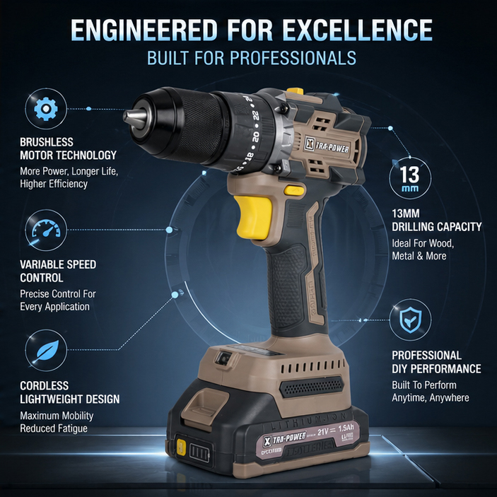 BRUSHLESS IMPACT DRILL 13 MM XPC-ID-01, Yellow 3