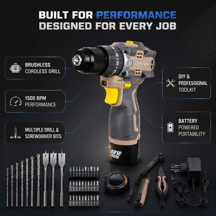CORDLESS BRUSHLESS DRILL MACHINE WITH BITS & TOOL KIT (XPC-TK-01) 3