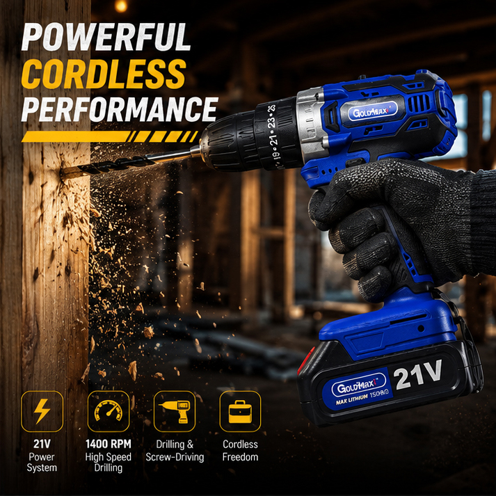 Goldmaxx Cordless Impact drill 21V | drilling machine| Screwdriver Pistol Grip Drill 21V|1400 RPM 3