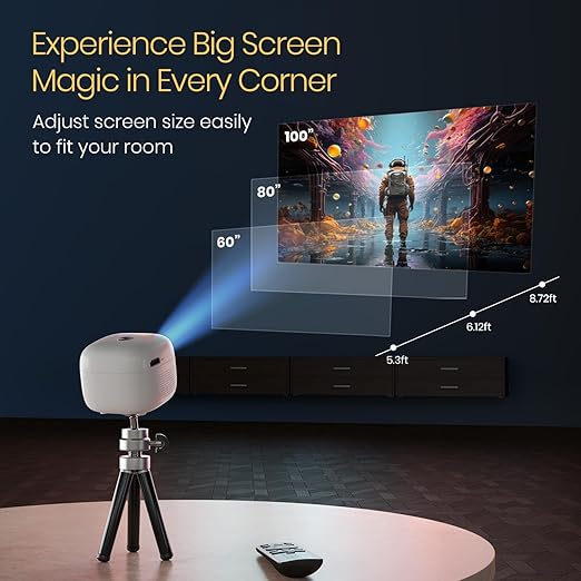 Portronics Pico 14 Rechargeable DLP Mini Projector | Android 13 | 720p Full HD | 1600 Lumens | Upto 100" Display | Auto Keystone & Focus | Wi-Fi/Bluetooth 5.4/HDMI/Type-C | 3W Speaker | White 3