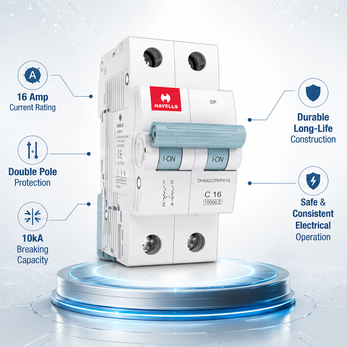 Havells 16A DP 10kA MCB Euro II DHMGCDPF016 2