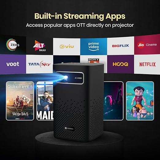 Portronics Pico 13 Rechargeable Smart Projector with Android Based OS, 4K Support, Streaming Apps (Netflix, Prime Video, Hotstar), 3500 Lumens, Keystone Correction, 10 W Speaker, Wi-fi, Bluetooth 3