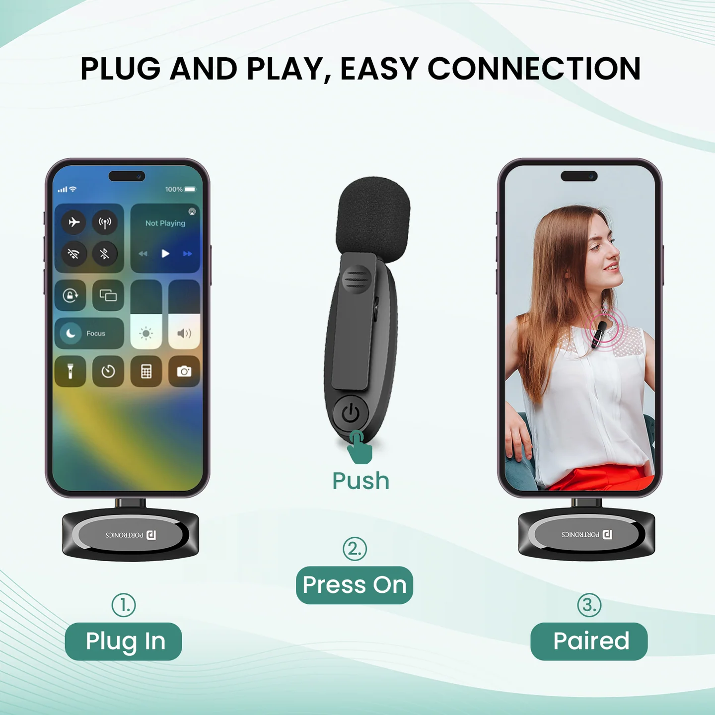 Portronics Dash 7 Ai Omnidirectional Type C Wireless Microphone, Noise Cancellation, Plug & Play,Wireless Mic for Video Recording(Black) 3