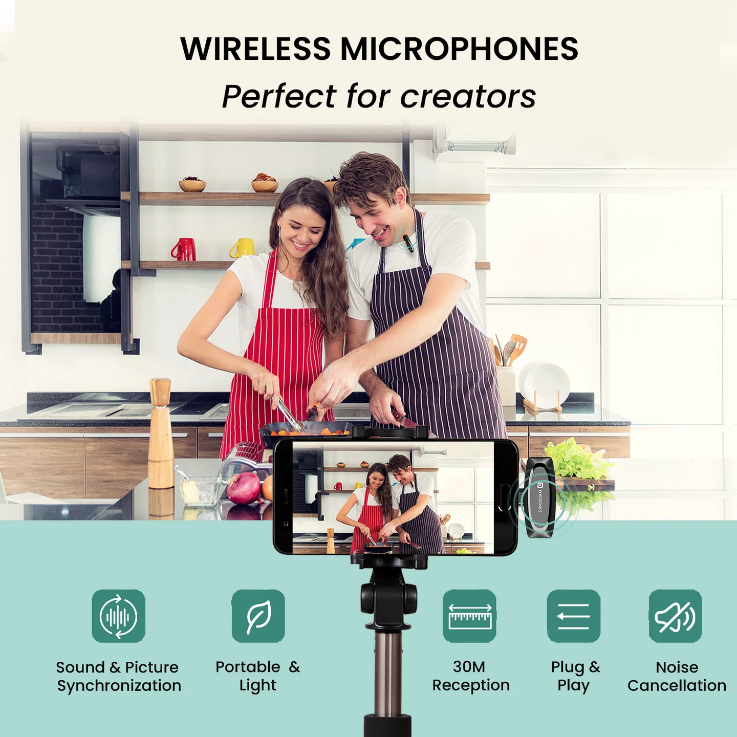 Portronics Dash 7 Ai Omnidirectional Type C Wireless Microphone, Noise Cancellation, Plug & Play,Wireless Mic for Video Recording(Black) 4