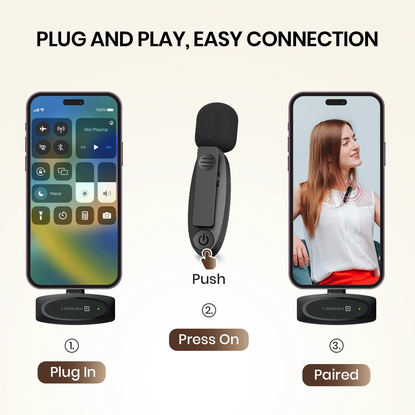 Portronics Dash 7 Ai Omnidirectional Type C Wireless Microphone, Ai Enabled Noise Cancellation, Plug & Play, Lapel Wireless Mic for Video Recording(Black) 3