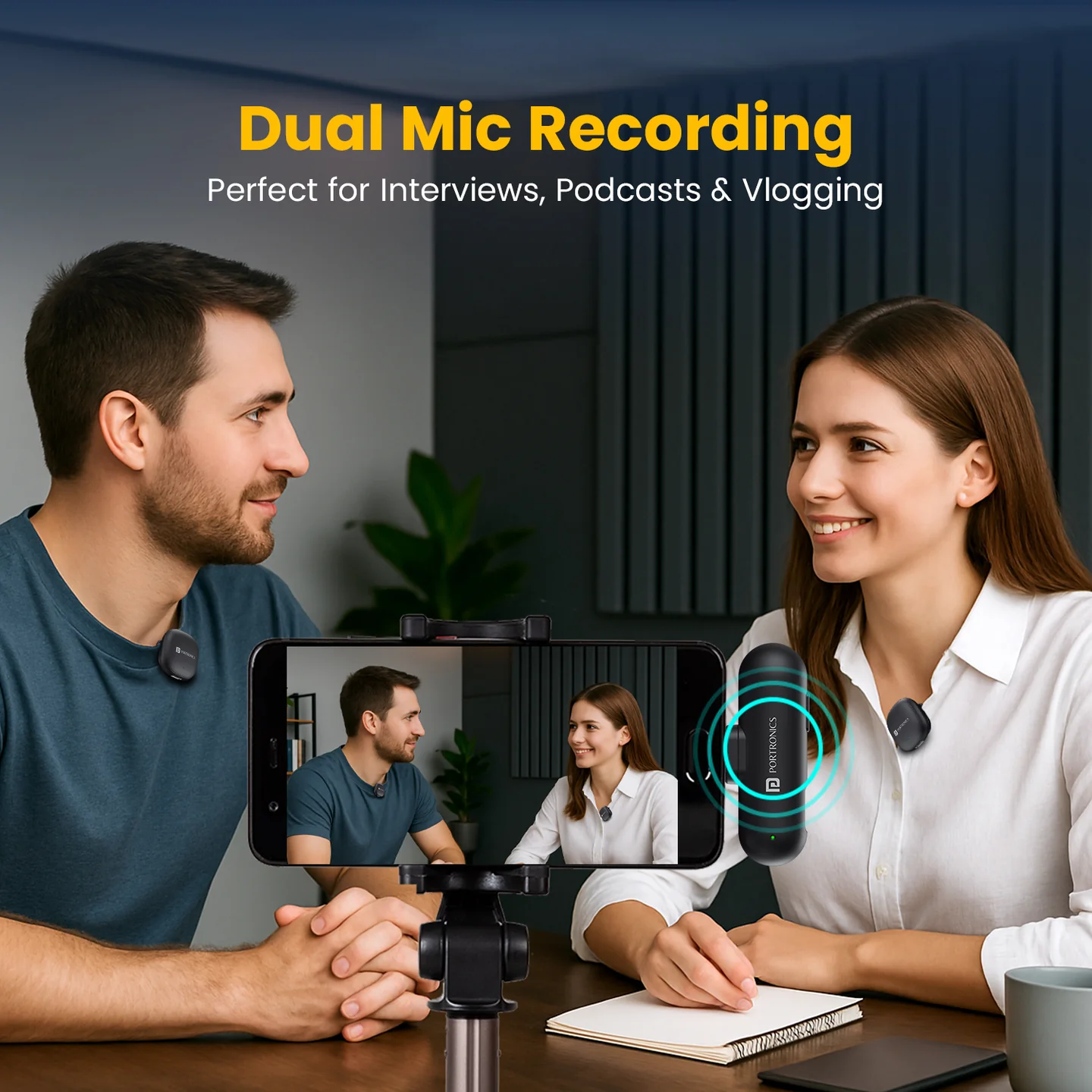 Portronics Vlogmate One Ai Powered Wireless Microphone with Noise Reduction, with Charging Case, Type C Wireless Mic for Video Recording 2
