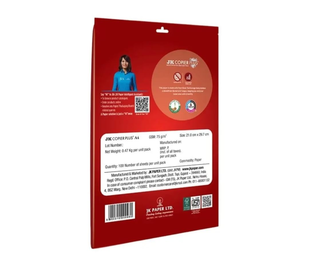 JK Coppier Plus A4 Printing Paper, 75 GSM, White, 100 Sheets 2