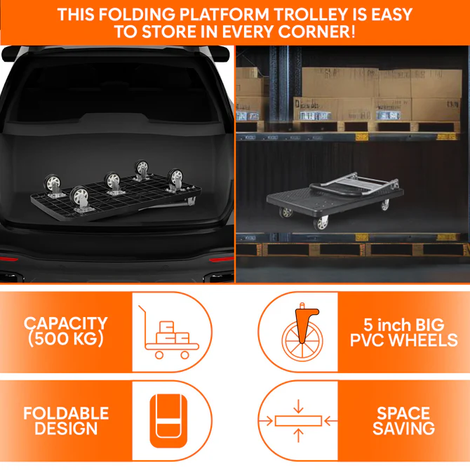 CorvidsCorvids 500 Kg Portable Plastic Folding Hand Platform Trolley | 2-Year Warranty | Industrial Dolly Cart with 360° Rota 500 Kg Portable Plastic Folding Hand Platform Trolley with 2-Year Warranty 4