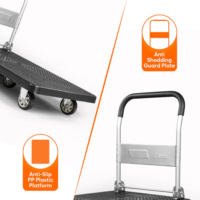 CorvidsCorvids 500 Kg Portable Plastic Folding Hand Platform Trolley | 2-Year Warranty | Industrial Dolly Cart with 360° Rota 500 Kg Portable Plastic Folding Hand Platform Trolley with 2-Year Warranty 3