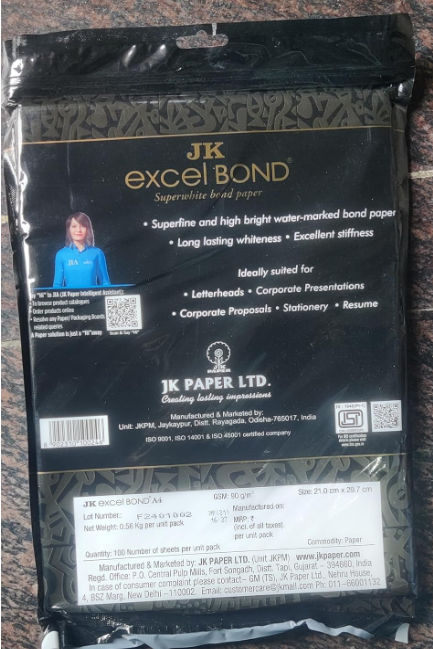 JK Excel Bond A4 Size 90 GSM 100 Sheets per Pack Print Copy Paper (Pack Of 2) 3