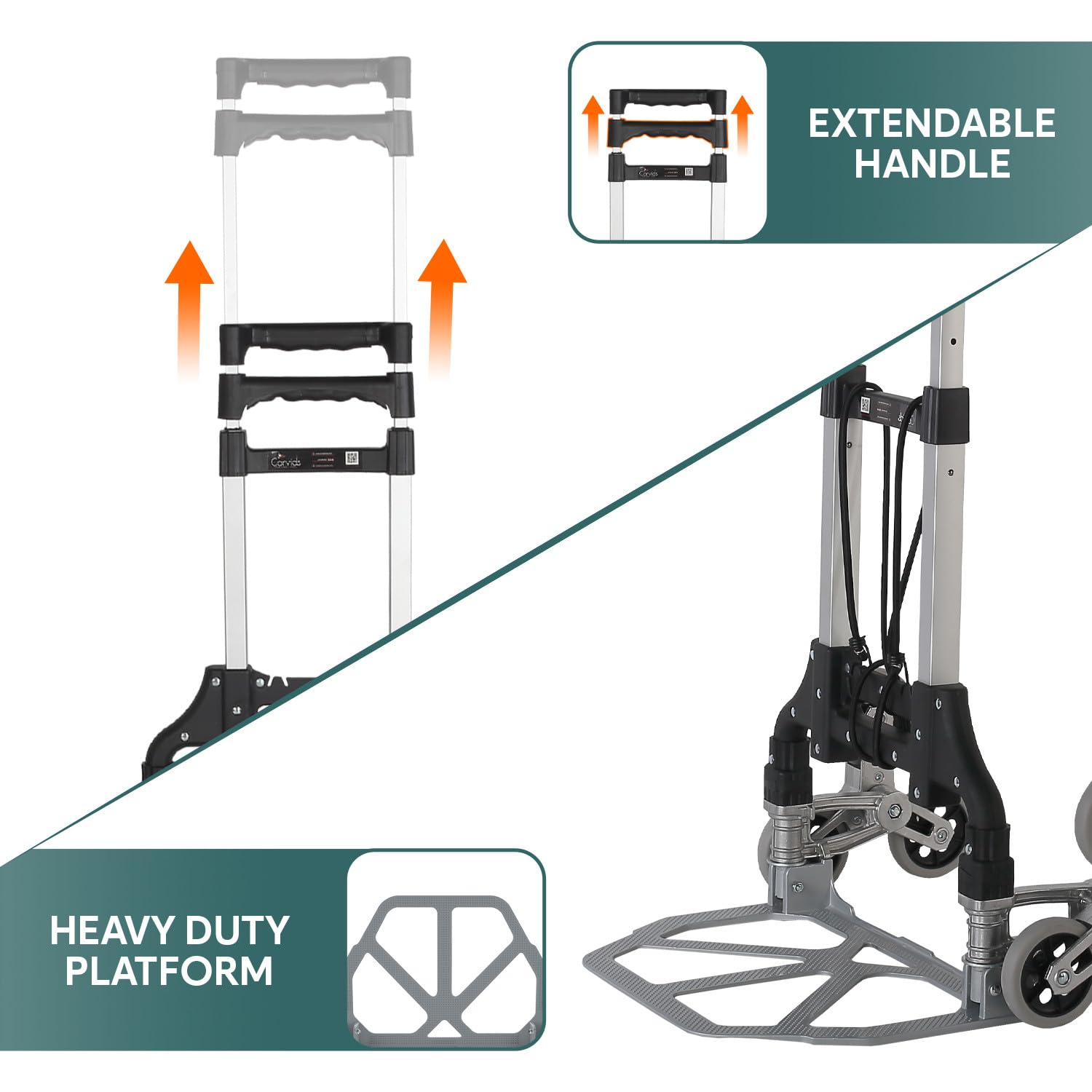 Corvids 75 Kg Stairs Climbing Aluminium Hand Truck | 2-Year Warranty | Portable Strong Dolly Cart with Foldable Wheels, Extendable Handle Ideal for Home, Office & Industrial Use 2
