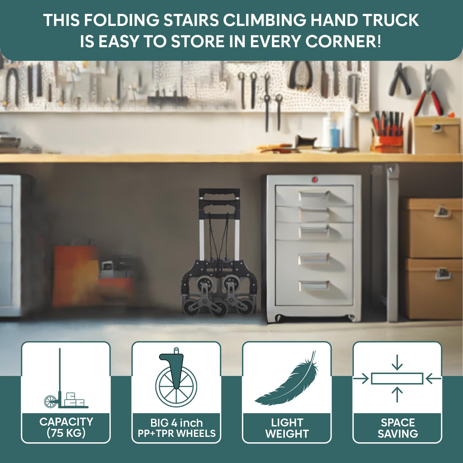 Corvids 75 Kg Stairs Climbing Aluminium Hand Truck | 2-Year Warranty | Portable Strong Dolly Cart with Foldable Wheels, Extendable Handle Ideal for Home, Office & Industrial Use 5
